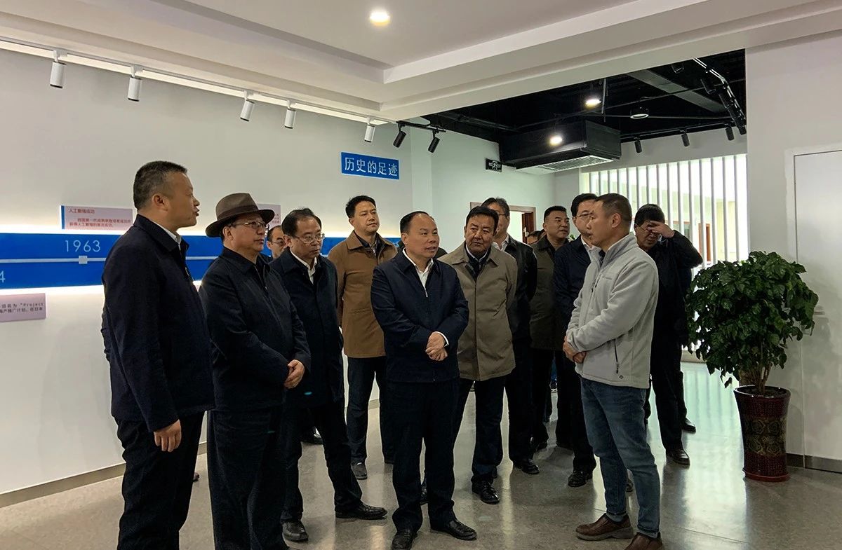 Yang Fengchun, vice governor of Qinghai Province, investigates the Longyangxia Salmon Science and Technology Park